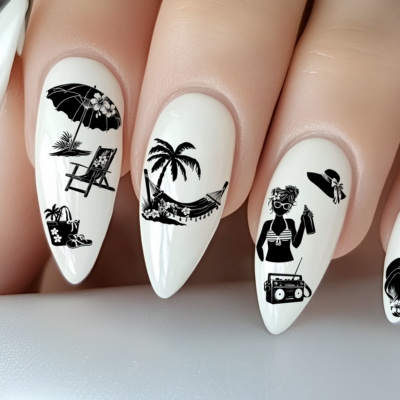 Nailsticker - Sommer-Strand - schwarz